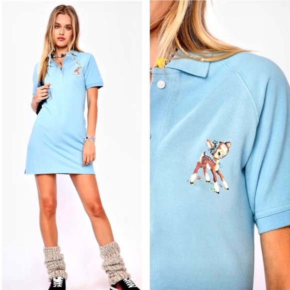 Samii Ryan Dresses & Skirts - BSR SAMII RYAN Innocence Deer Fawn Print Short Sleeve Polo Mini Dress Blue Small